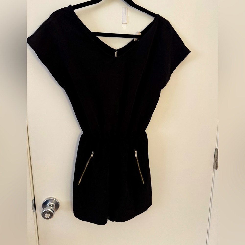 Black Romper with Zipper Pockets